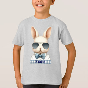 Cool Blue Bowtie Easter Bunny Personalized T-Shirt