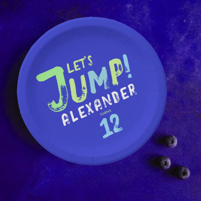 Cool Blue Boy Trampoline Jump Kid Bounce Party Paper Plate (Creator Uploaded)