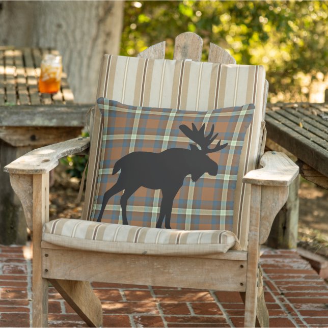 Cool Blue Brown Light Yellow Lumberjack Pattern Outdoor Pillow (Chair)