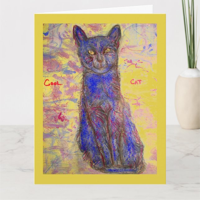 cool blue cat happy birthday dude card (Front)