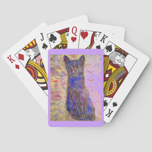 cool blue cat playing cards (Back)