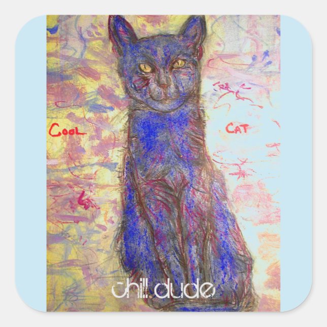 cool blue cat square sticker (Front)