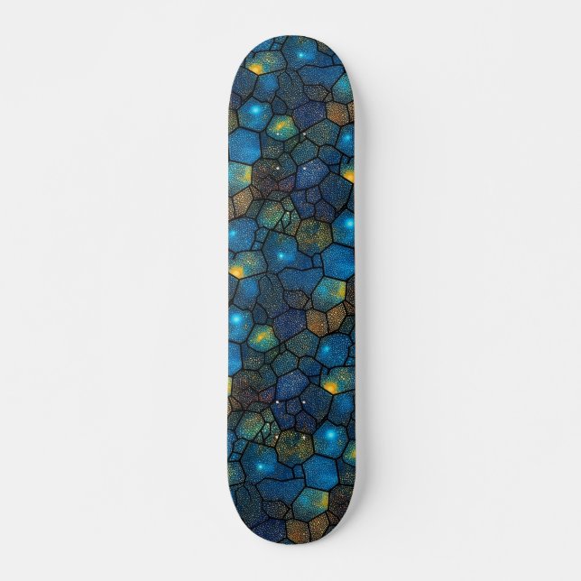 Cool Blue Cellular Colorful Dotted Shape Pattern Skateboard (Front)