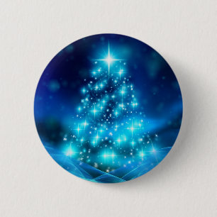 Cool Blue Christmas Tree with Sparkling Lights 2 Inch Round Button