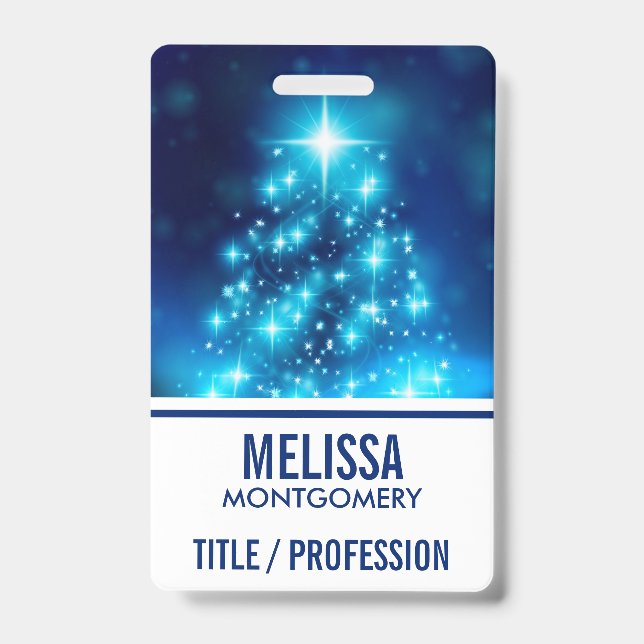 Cool Blue Christmas Tree with Sparkling Lights Badge (Front)