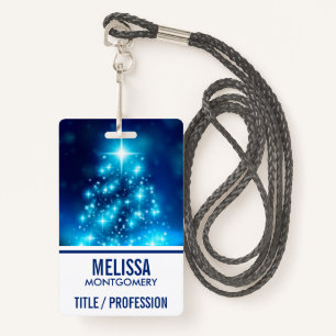 Cool Blue Christmas Tree with Sparkling Lights Badge