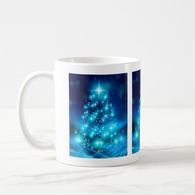 Cool Blue Christmas Tree with Sparkling Lights Coffee Mug (Left)