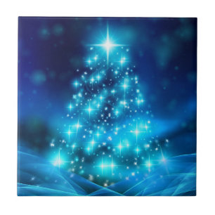 Cool Blue Christmas Tree with Sparkling Lights Tile