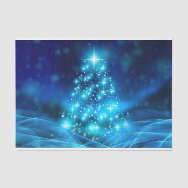Cool Blue Christmas Tree with Sparkling Lights Tissue Paper (Front)