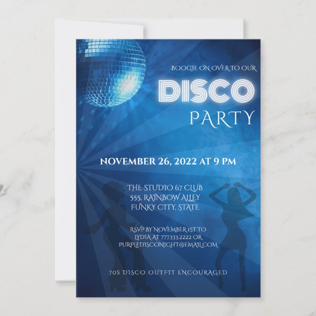 Cool Blue Disco Ball Party Invitation (Front)