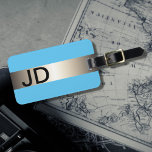 Cool Blue Faux Metal Stripe Bold Monogram Luggage Tag<br><div class="desc">Elegant customizable blue luggage tag with FAUX metal stripe and your bold monogram.</div>