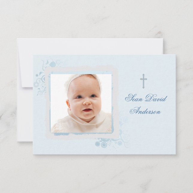 Cool Blue Flat Photo Thank You Card (Front)