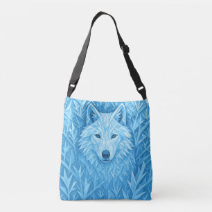 Cool Blue Geometric Wolf Low Poly Abstract Art Cro Crossbody Bag