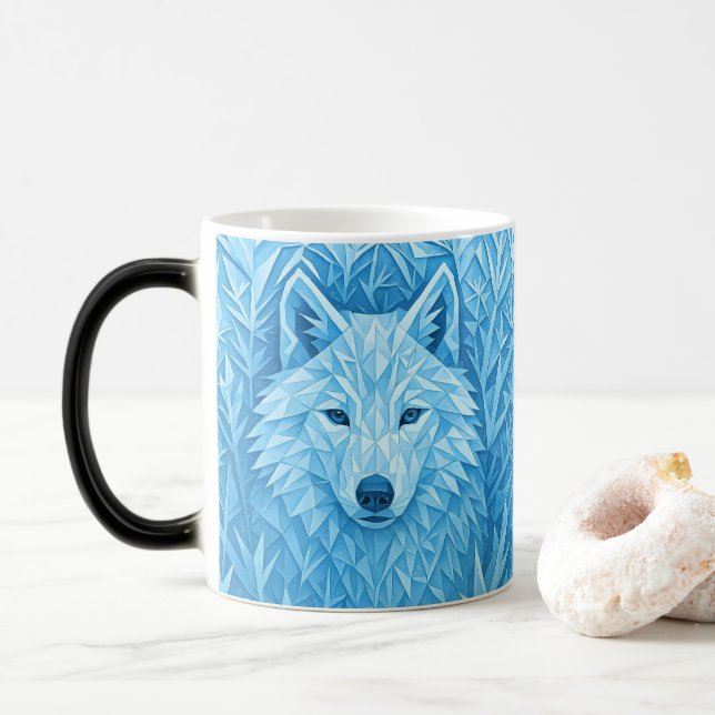 Cool Blue Geometric Wolf Low Poly Abstract Morphin Magic Mug (With Donut)
