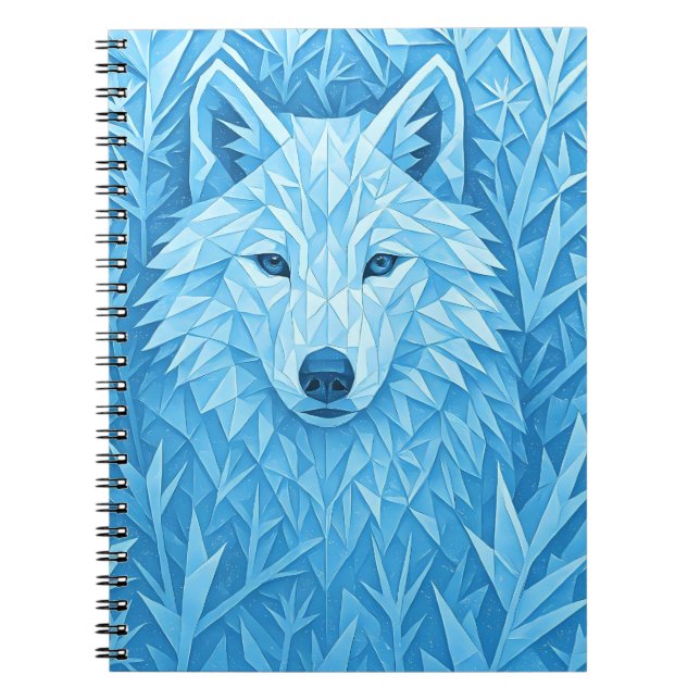 Cool Blue Geometric Wolf Low Poly Aesthetic School Notebook (Front)