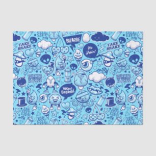 Cool Blue graffiti art cartoon characters pattern Tissue Paper
