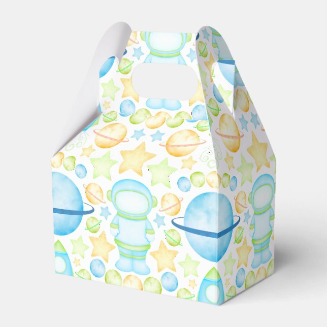 Cool Blue & Green Boys Outer Space Astronaut Favor Box (Front Side)