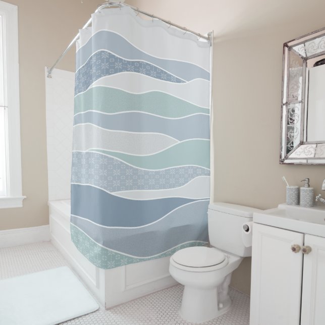 Cool Blue Green Curved Stripes Abstract Waves (In Situ)