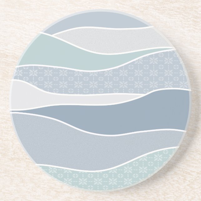Cool Blue Green Curved Stripes Abstract Waves Coaster (Front)