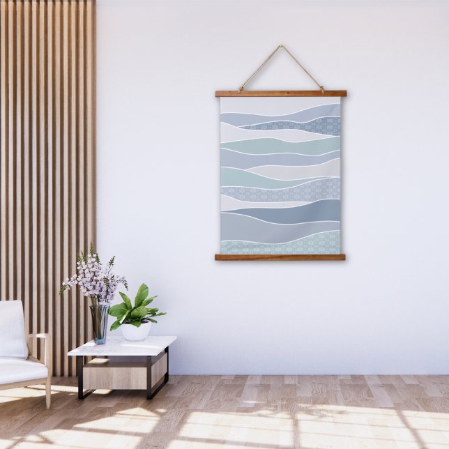 Cool Blue Green Curved Stripes Abstract Waves Hanging Tapestry (Creator Uploaded)