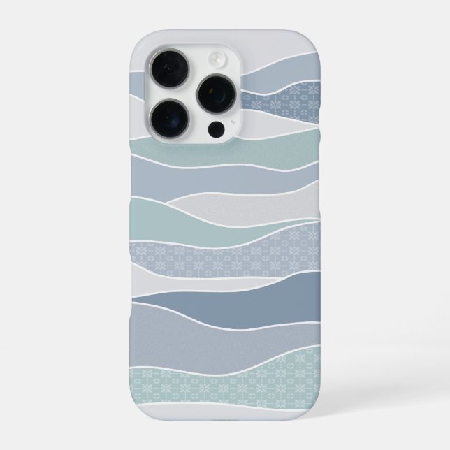 Cool Blue Green Curved Stripes Abstract Waves iPhone Case (Back)