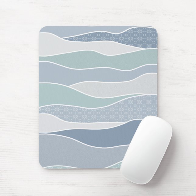 Cool Blue Green Curved Stripes Abstract Waves Mouse Pad (With Mouse)