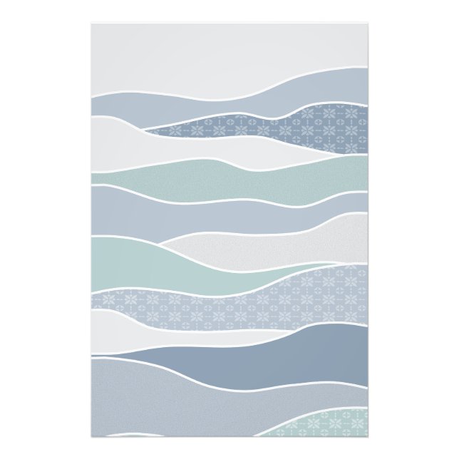 Cool Blue Green Curved Stripes Abstract Waves Photo Print (Front)