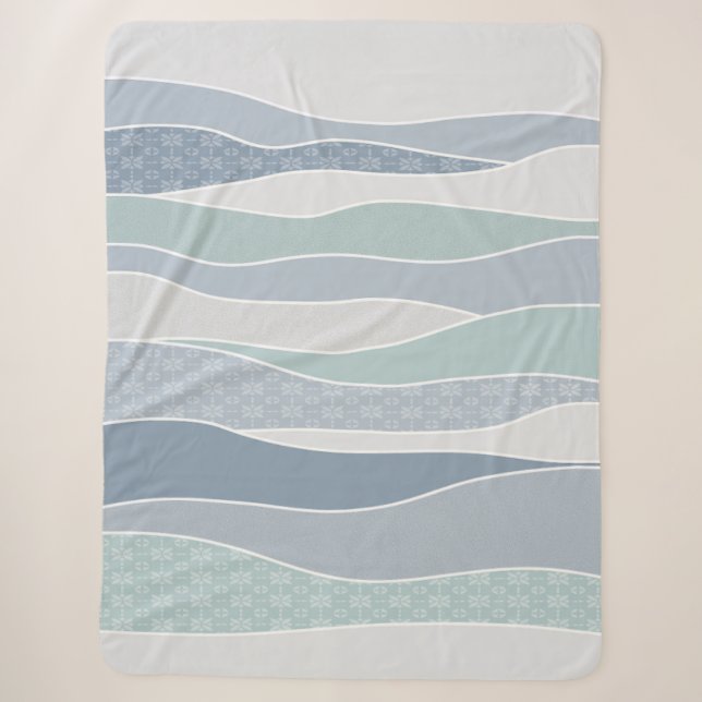 Cool Blue Green Curved Stripes Abstract Waves Sherpa Blanket (Front)