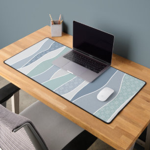 Cool Blue Green Curves Abstract Waves Desk Mat