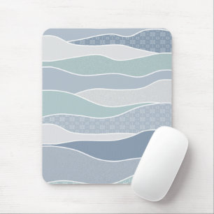Cool Blue Green Curves Abstract Waves Mouse Pad