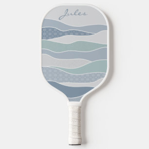 Cool Blue Green Curves Abstract Waves Name Pickleball Paddle