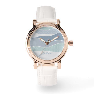 Cool Blue Green Curves Abstract Waves Name Watch