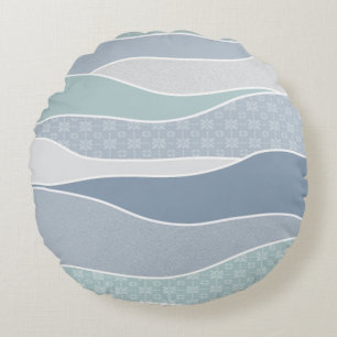 Cool, Blue Green Curves Abstract Waves Round Pillow