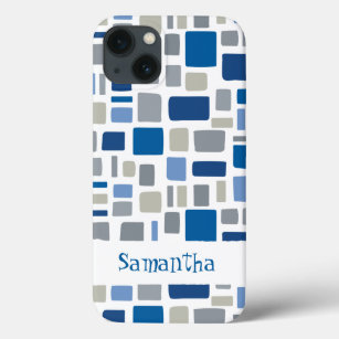 Cool Blue & Grey Colours Wonky Squares & Rectangle iPhone 13 Case