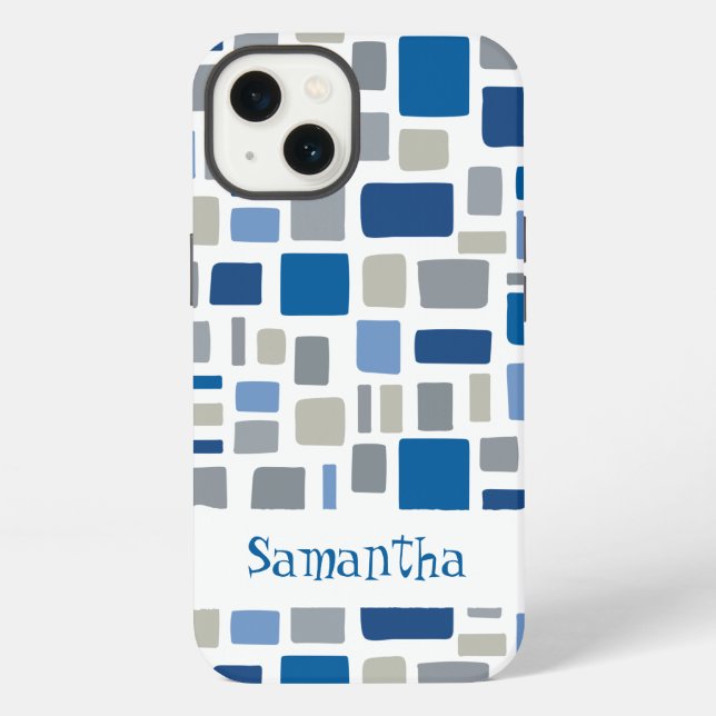 Cool Blue & Grey Colours Wonky Squares & Rectangle iPhone Case (Back)
