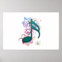 Cool blue grunge music note stars flowers swirls