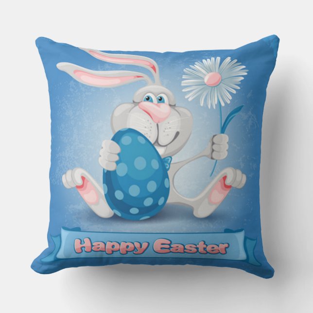 Cool Blue Happy Easter Throw Pillow (Front)