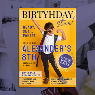 Cool Blue Magazine Cover Newspaper Kids Star Photo Invitation