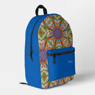 Cool Blue Mandala Pattern Monogram Initials Printed Backpack
