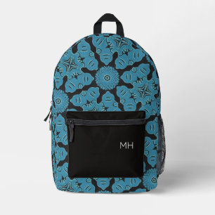 Cool Blue Mandala Pattern Monogram Initials Printed Backpack