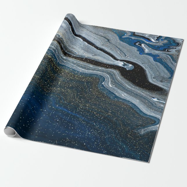 Cool Blue Marble Texture Wrapping Paper (Unrolled)