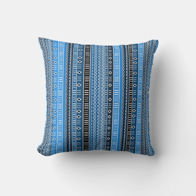Cool Blue Modern Mudcloth Throw Pillow (Front)