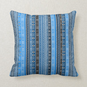 Cool Blue Modern Mudcloth Throw Pillow