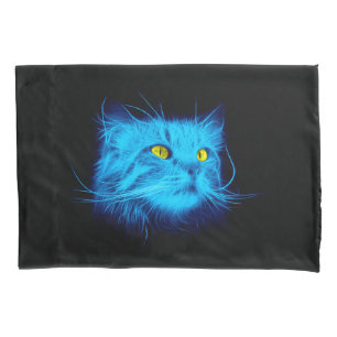 Cool Blue Neon Cat Art - Glowing Animal Design Pillowcase