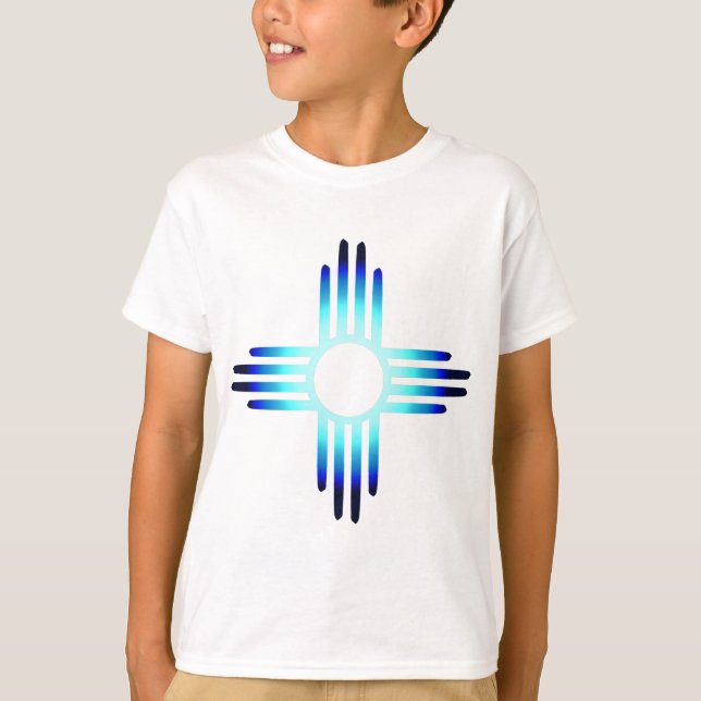 Cool Blue New Mexico Zia Symbol T-Shirt (Front)
