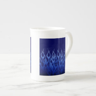 Cool Blue on Blue Racing Flames Bone China Mug