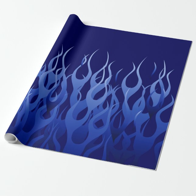 Cool Blue on Blue Racing Flames decorative Wrapping Paper (Unrolled)