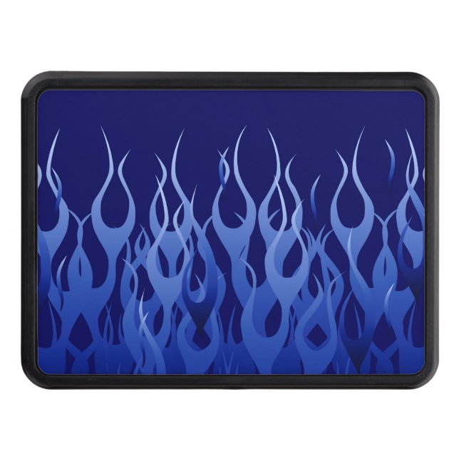 Cool Blue on Blue Racing Flames Trailer Hitch Cover (Front)