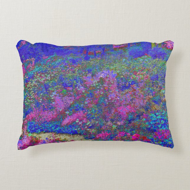 Cool Blue Panoramic Garden Flowers View Accent Pillow (Front)