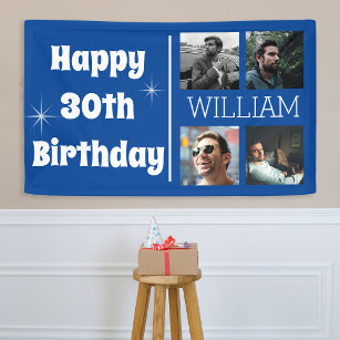Cool Blue Photo Collage Age Birthday Banner